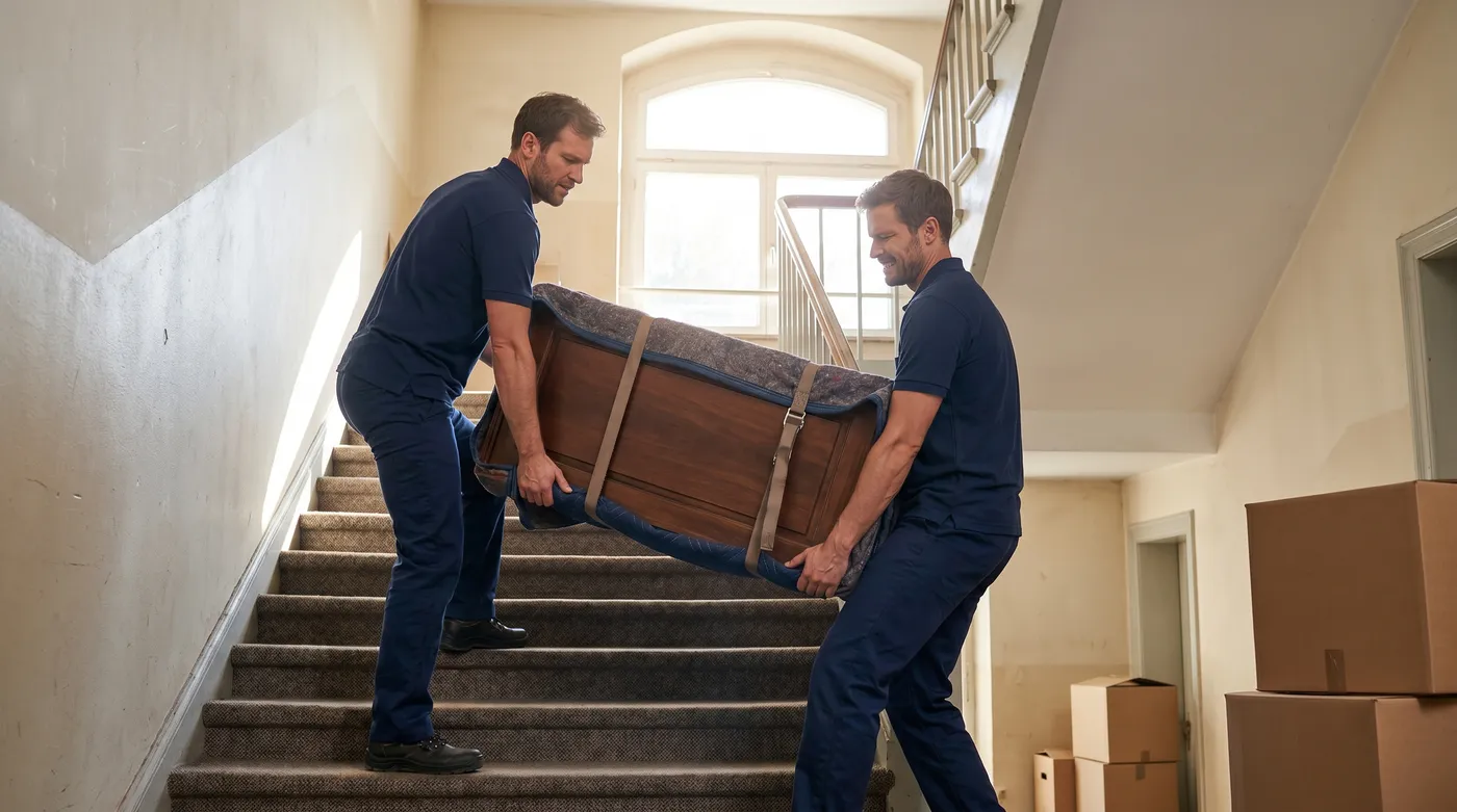 Movers carrying furniture